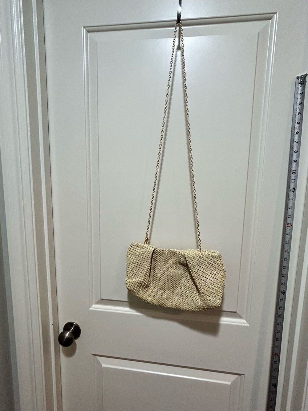 Capittana Straw Woven Cream Clutch/Crossbody Bag with Chain Strap. LIKE NEW